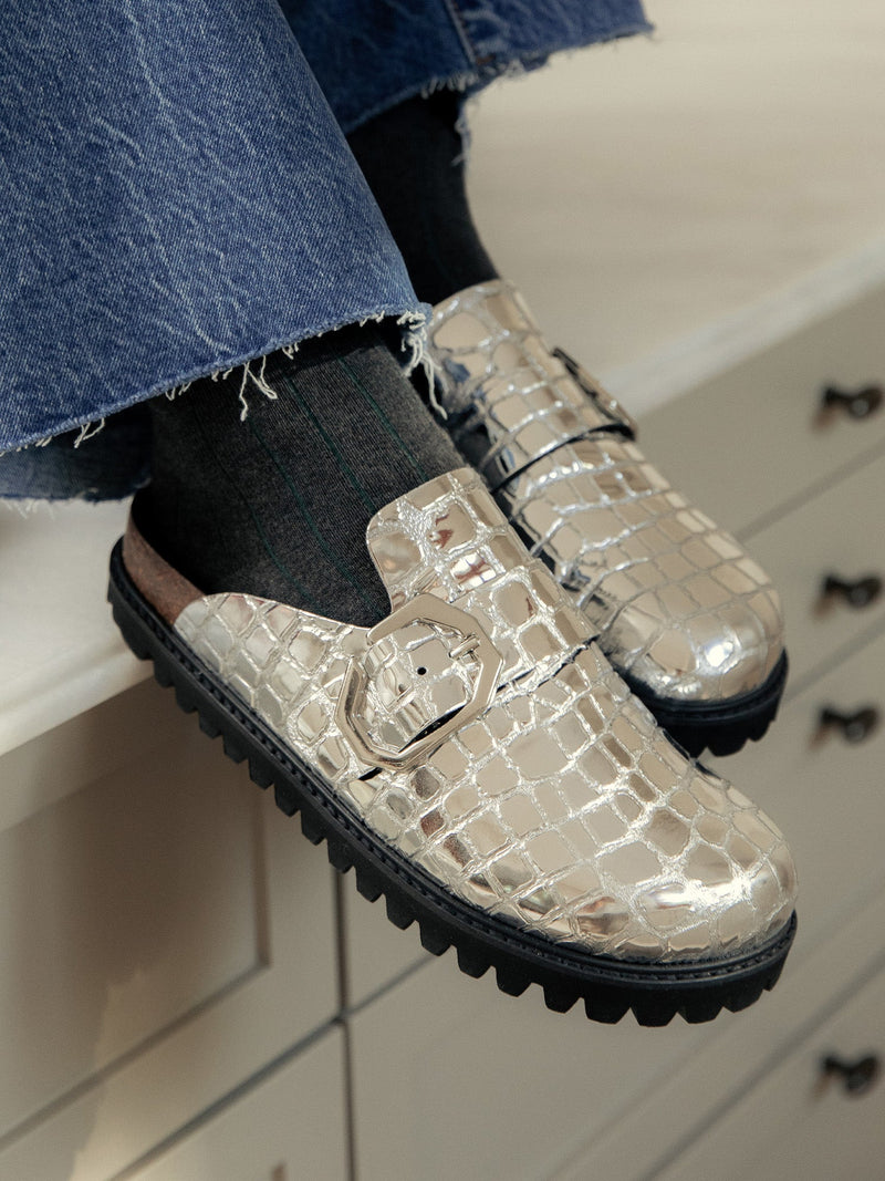 Zuecos Grisel Veganos Plata Coco