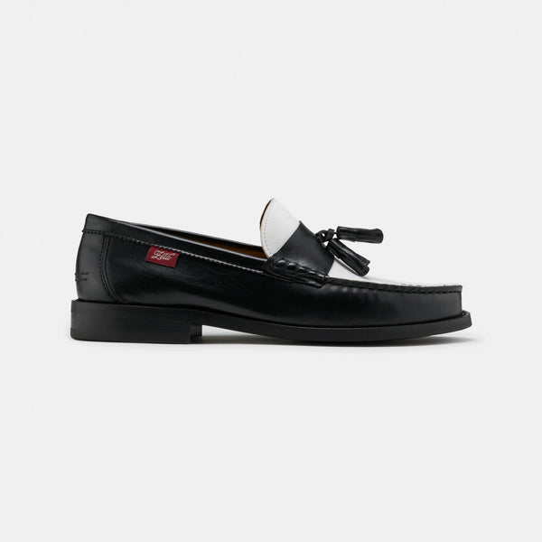 black and white tassel loafers