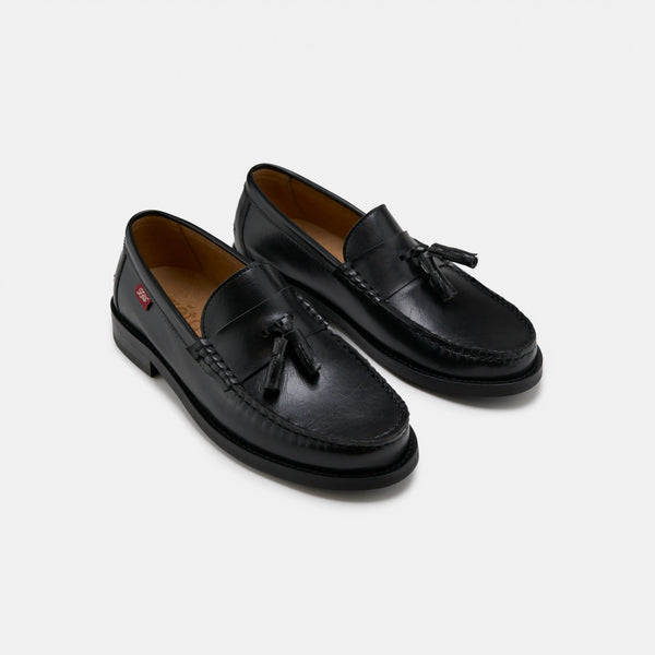 black vegan olive leather tassel loafers