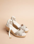 Espadrilles Mi-Talon Minorque Ruban - Toile Lin - Femme