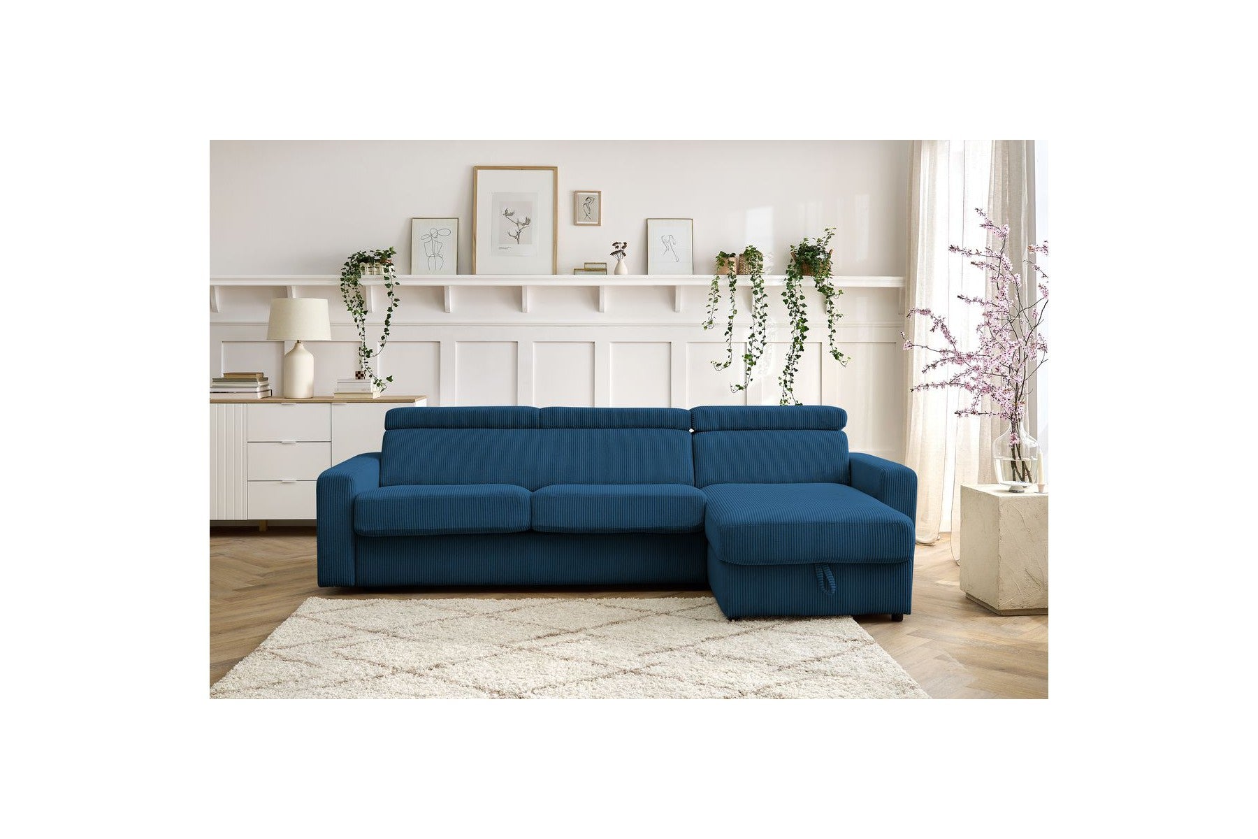Reversible Corner Sofa Bed with Storage - 140x190 - Monaco - Corduroy