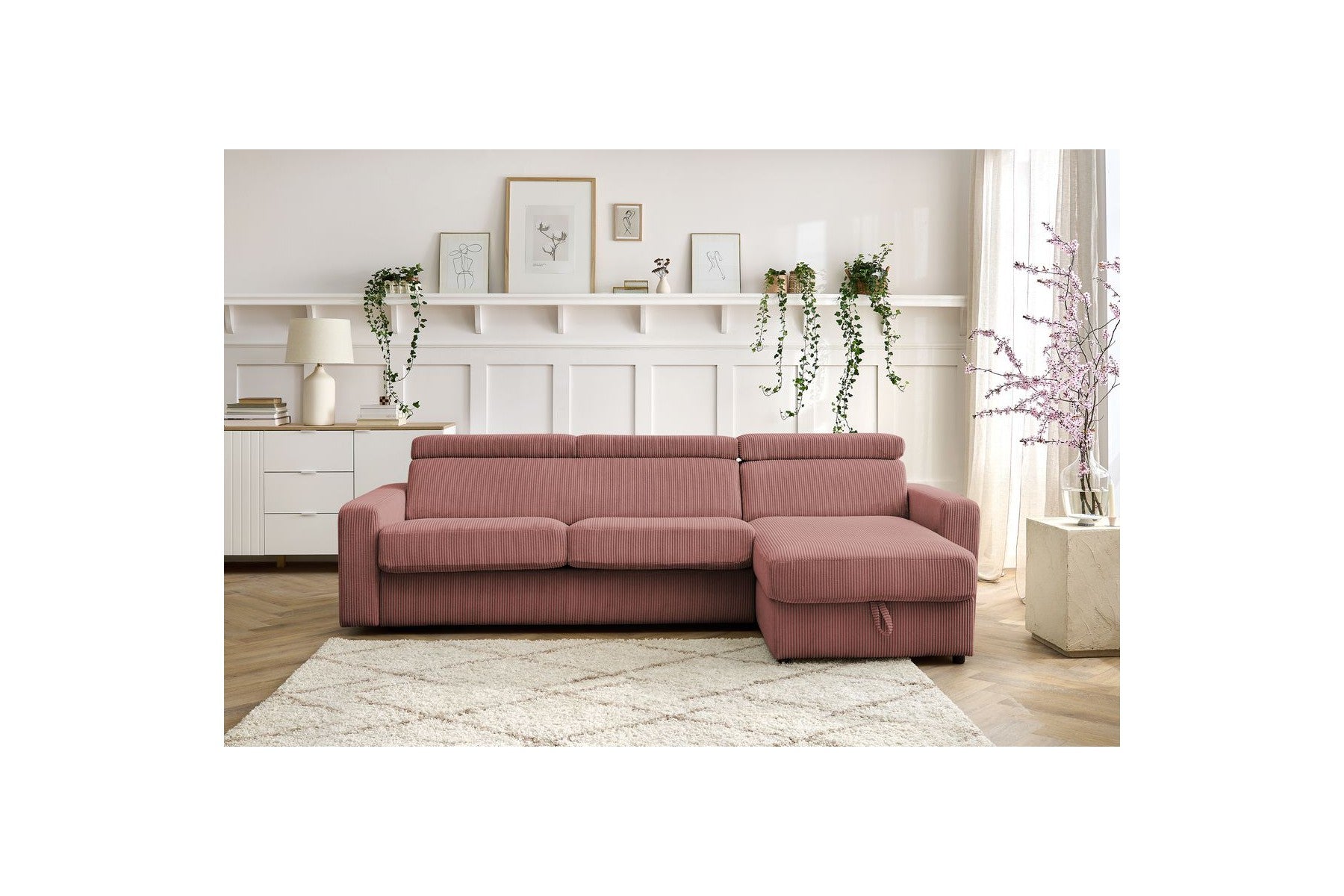 Reversible Corner Sofa Bed with Storage - 140x190 - Monaco - Corduroy