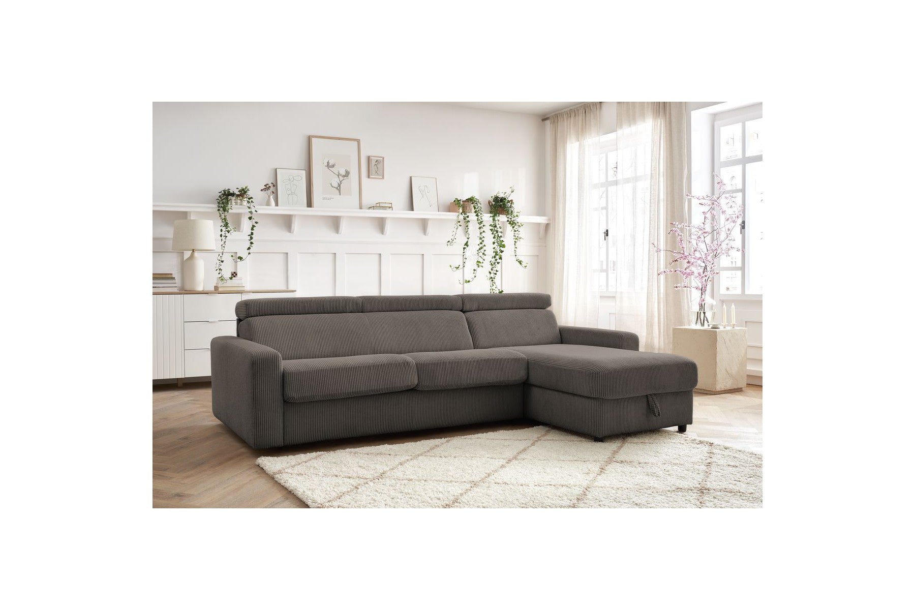 Reversible Corner Sofa Bed with Storage - 140x190 - Monaco - Corduroy