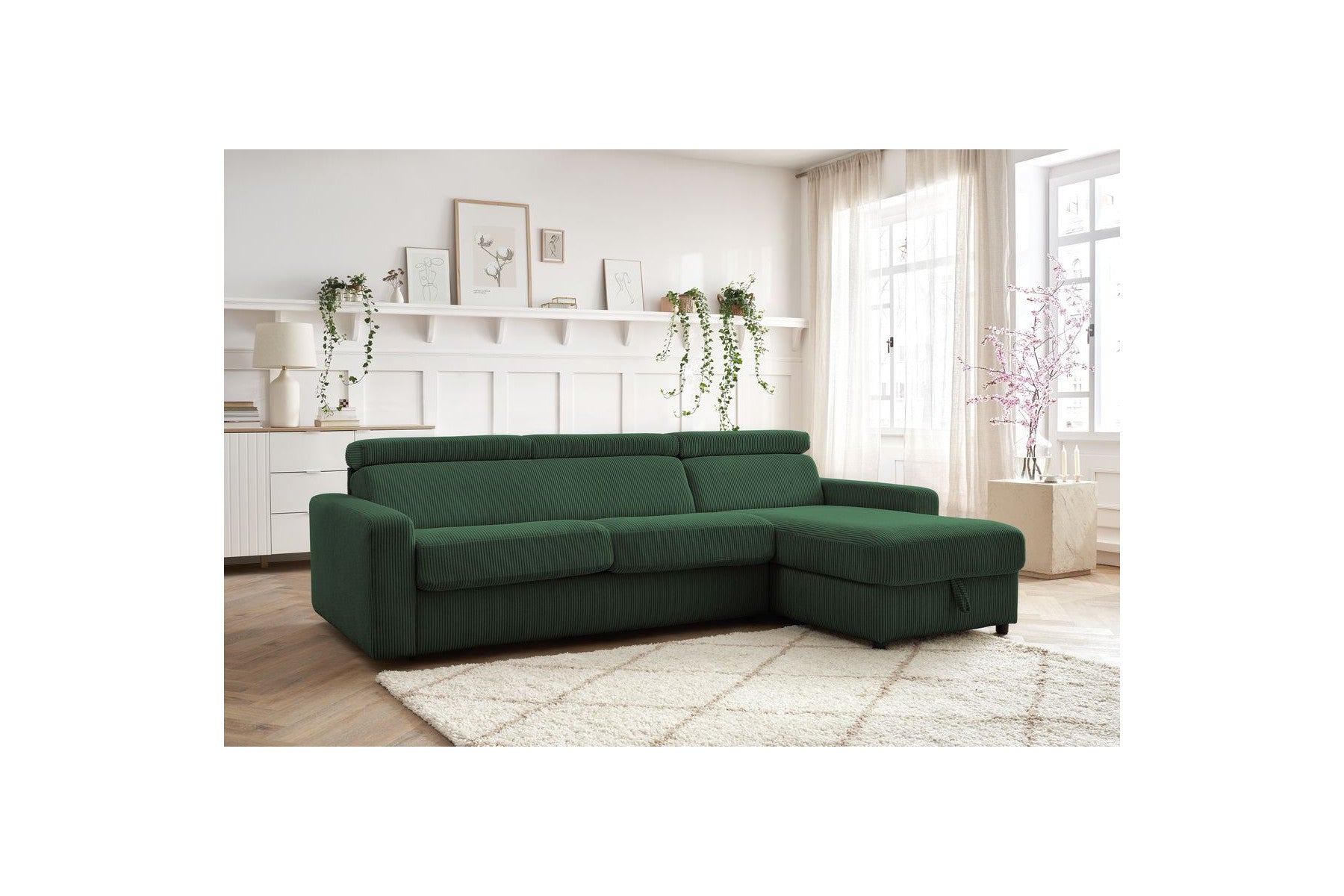 Reversible Corner Sofa Bed with Storage - 140x190 - Monaco - Corduroy