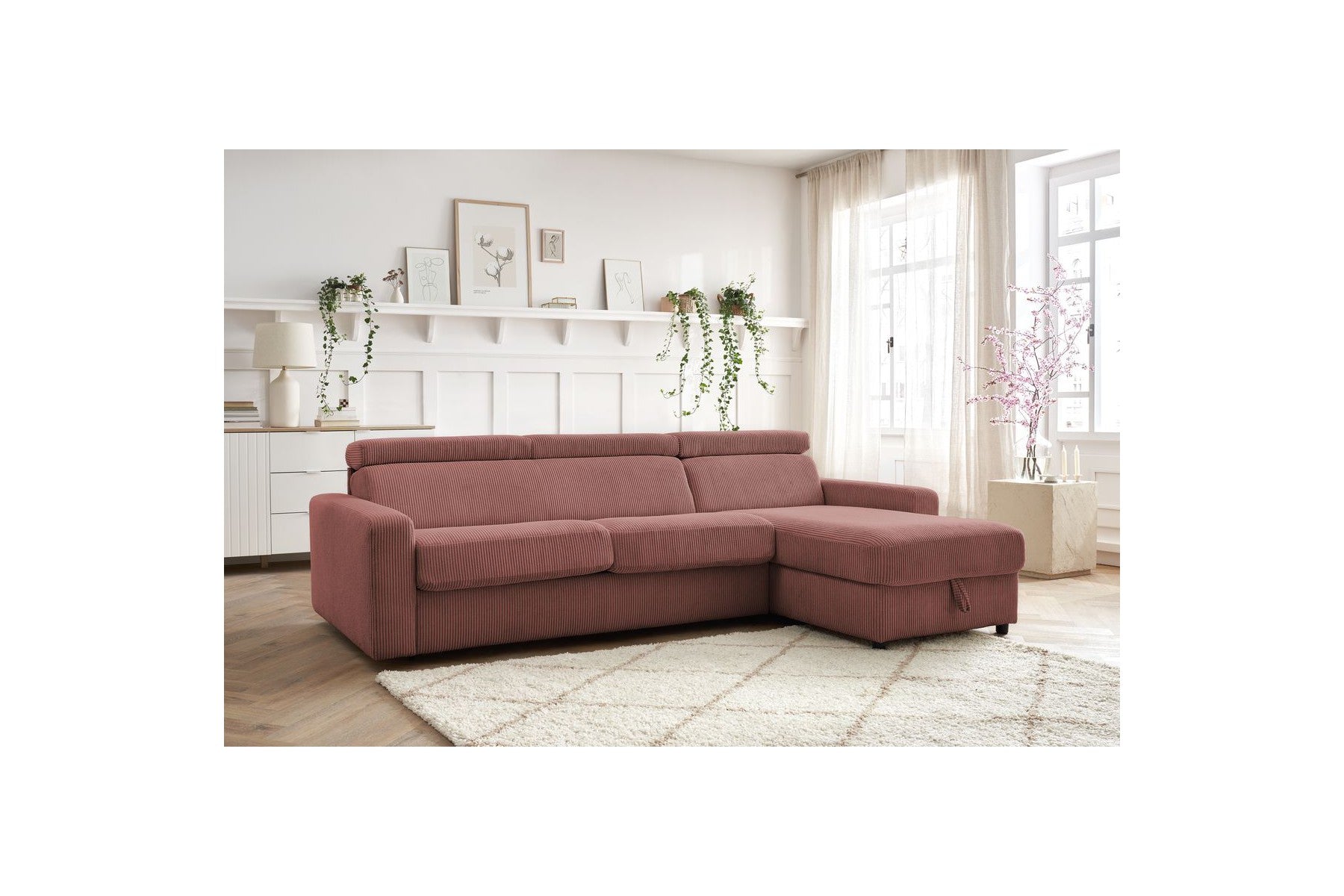 Reversible Corner Sofa Bed with Storage - 140x190 - Monaco - Corduroy