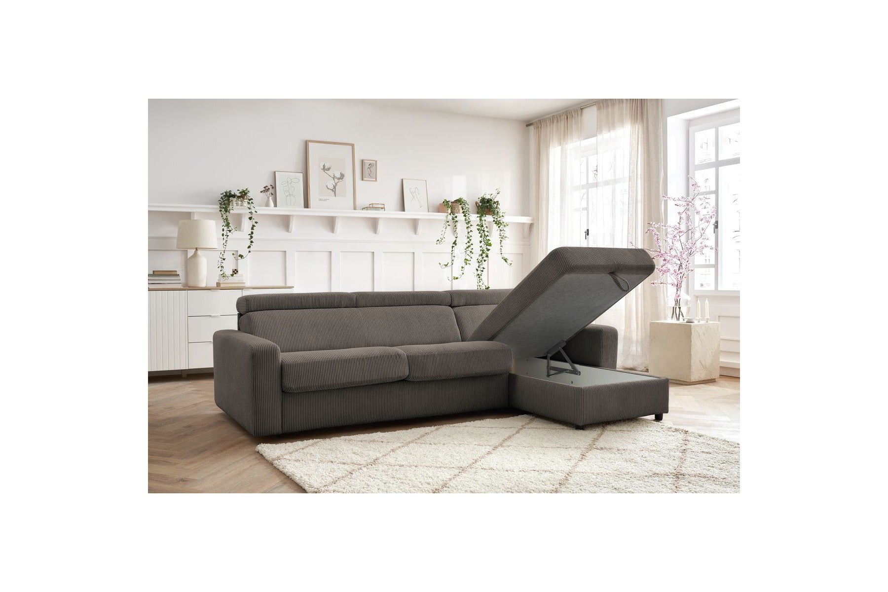 Reversible Corner Sofa Bed with Storage - 140x190 - Monaco - Corduroy