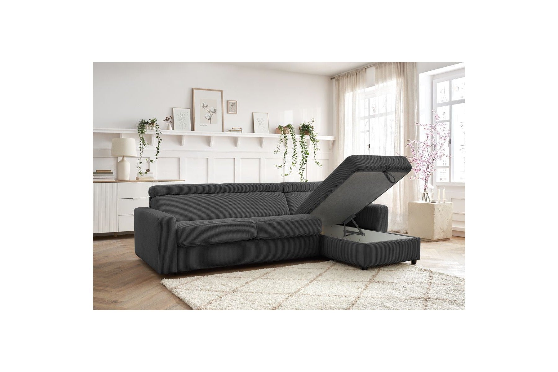 Reversible Corner Sofa Bed with Storage - 140x190 - Monaco - Corduroy
