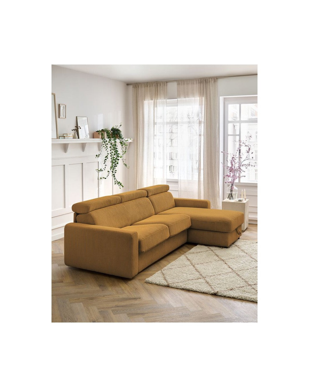 Reversible Corner Sofa Bed with Storage - 140x190 - Monaco - Corduroy
