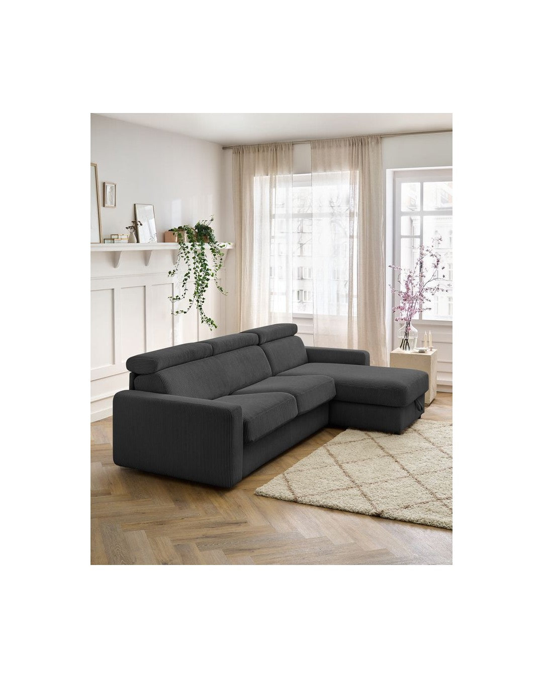 Reversible Corner Sofa Bed with Storage - 140x190 - Monaco - Corduroy