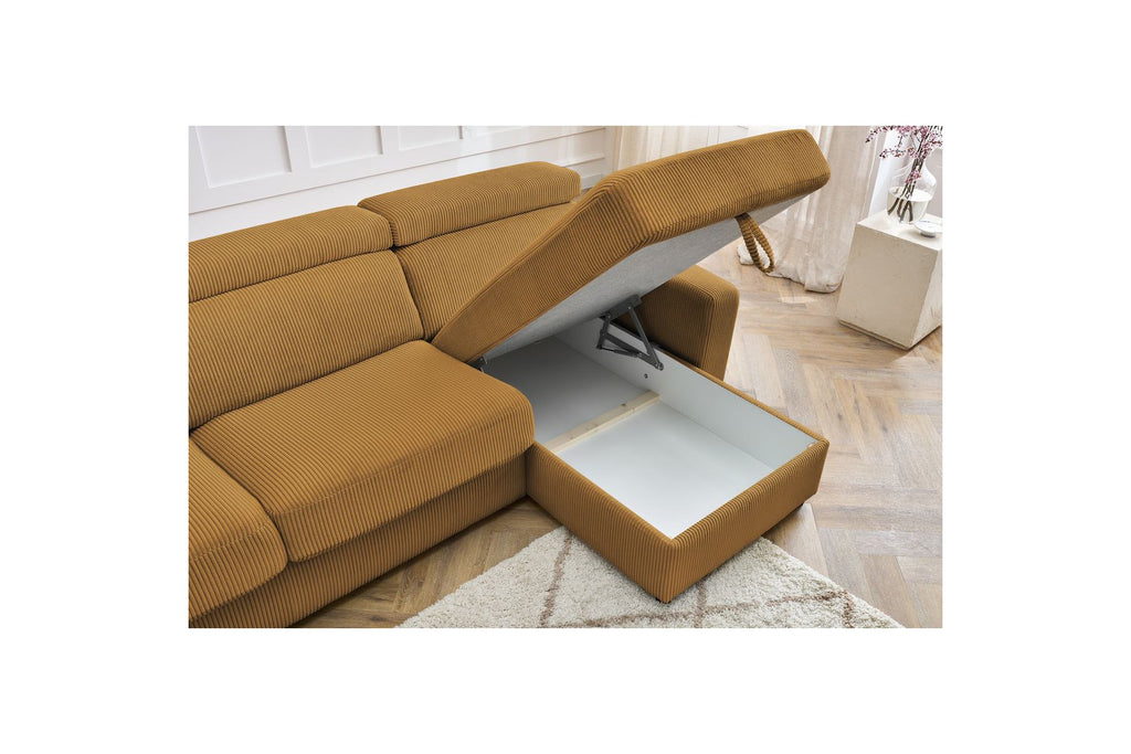Reversible Corner Sofa Bed with Storage - 140x190 - Monaco - Corduroy
