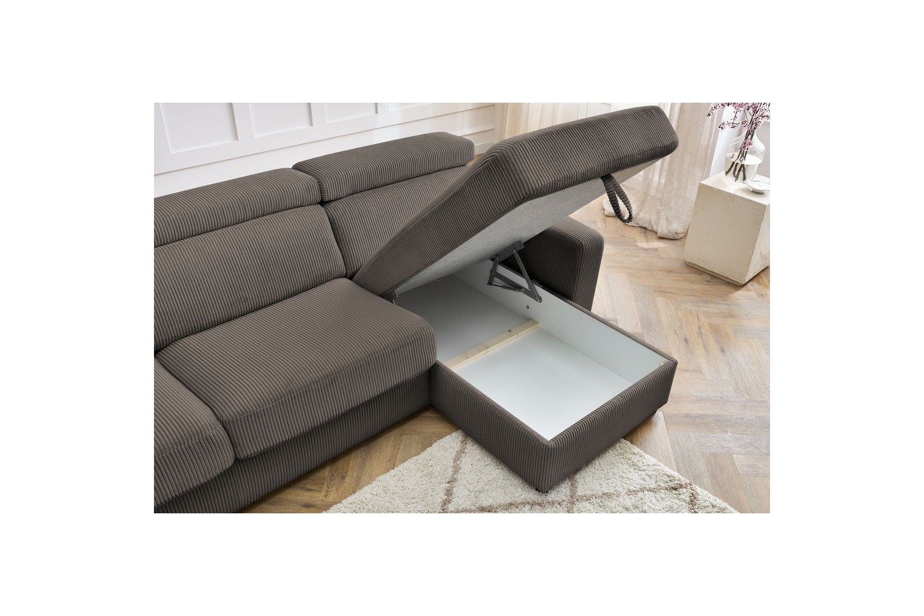 Reversible Corner Sofa Bed with Storage - 140x190 - Monaco - Corduroy