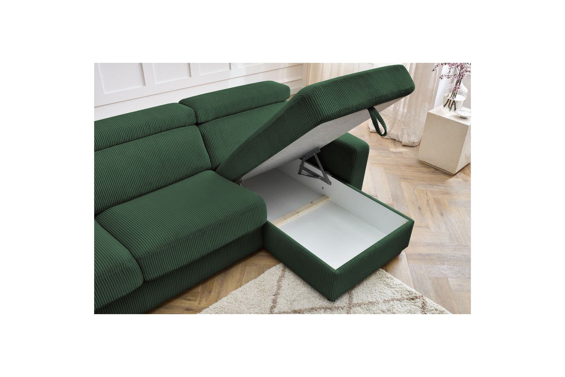 Reversible Corner Sofa Bed with Storage - 140x190 - Monaco - Corduroy