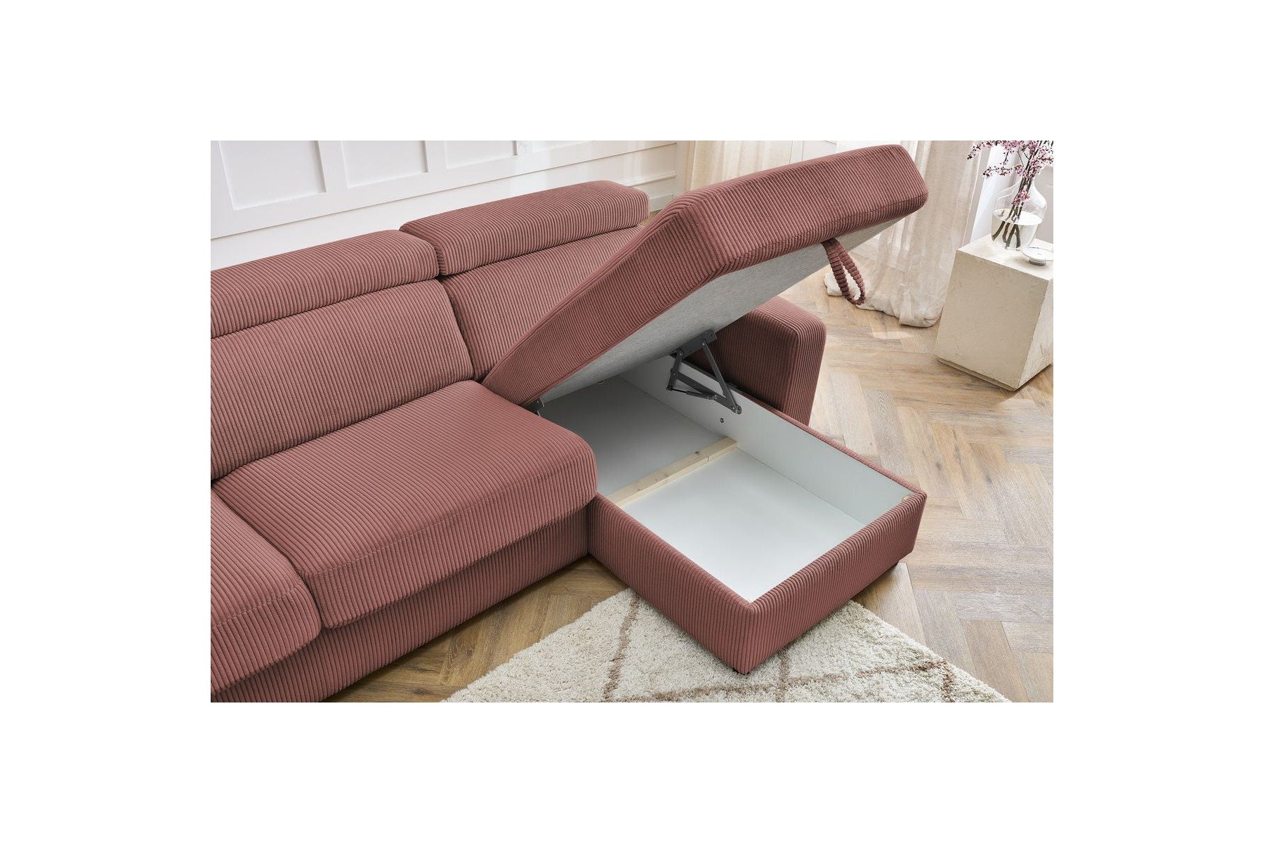 Reversible Corner Sofa Bed with Storage - 140x190 - Monaco - Corduroy