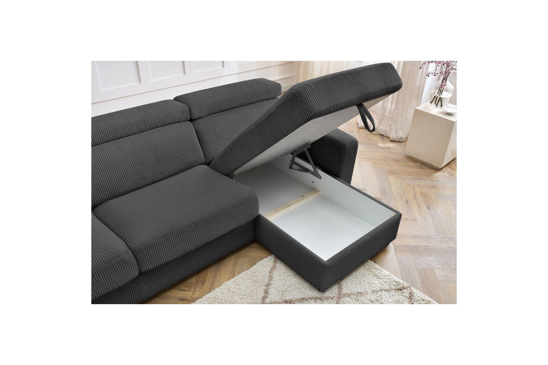 Reversible Corner Sofa Bed with Storage - 140x190 - Monaco - Corduroy