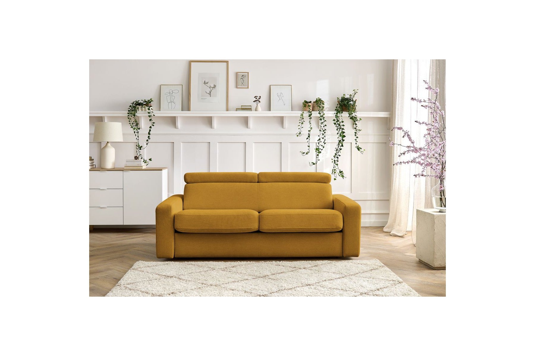 Canapé Droit Convertible - 140X190 - Monaco - Ouverture Express - Tissu Lisse