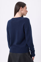 Jersey de cuello redondo bordado Monte Carlo - Azul marino - Mujer