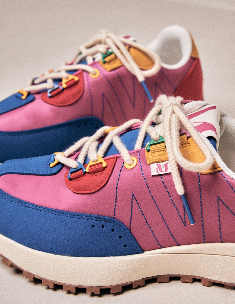Morgane Low Sneakers - Vegan Suede and Nylon Blue Pink Red