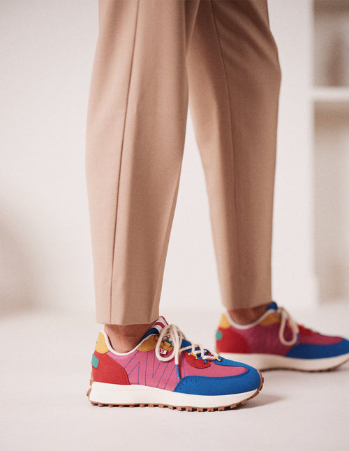 Morgane Low Sneakers - Vegan Suede and Nylon Blue Pink Red
