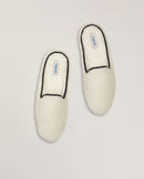 Mule homme bouclette de laine, blanc noir Angarde packshot haut