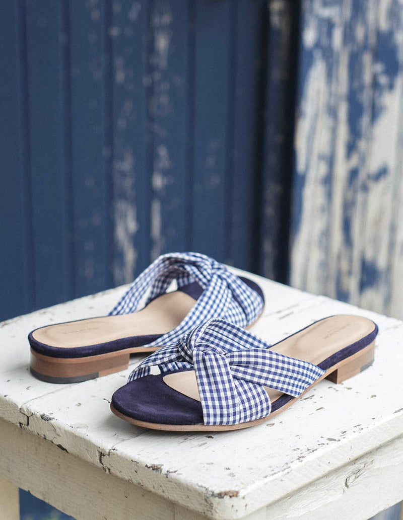 Antoinette sandals - Navy Gingham fabric