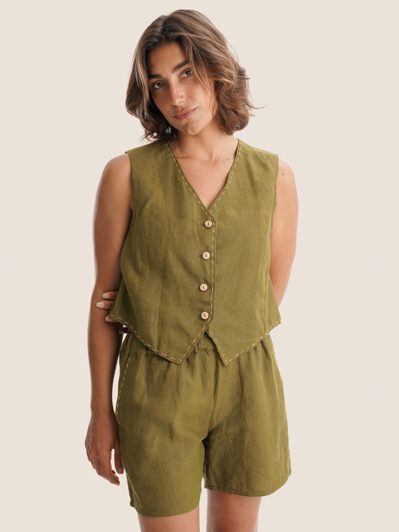 Top Green Linen Blend