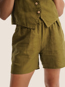 Short Green Linen Blend