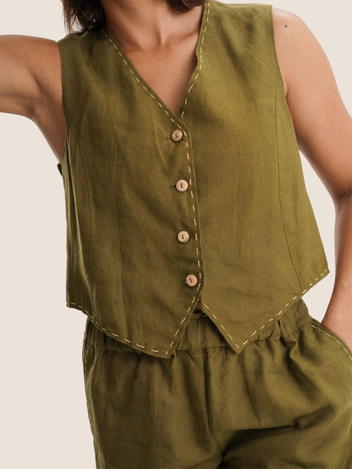 Top Green Linen Blend