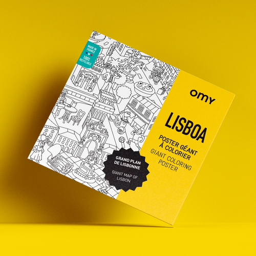 Poster géant à colorier Lisbonne OMY, couverture sur fond jaune vif