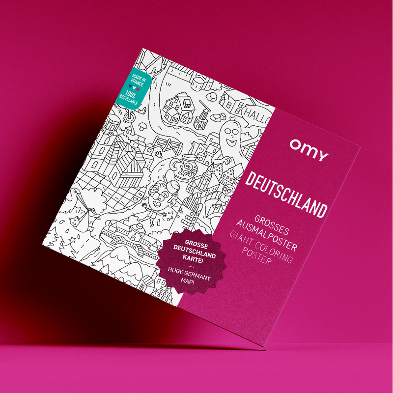 Poster géant à colorier Deutschland  allemand l'Allemagne OMY, couverture illustrée avec fond rose