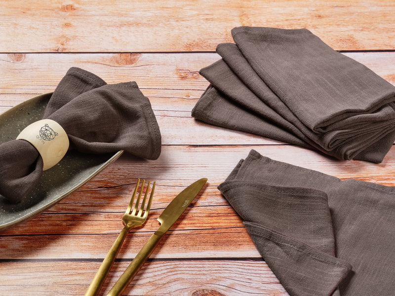 Serviette De Table - 6 Pièces - Lin Et Coton Chocolat