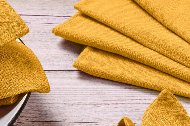 Serviette De Table - 6 Pièces - Lin Et Coton Jaune Moutarde