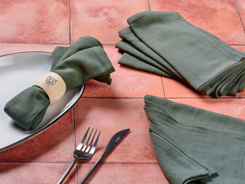 Serviette De Table - 6 Pièces - Lin Et Coton Vert Sapin