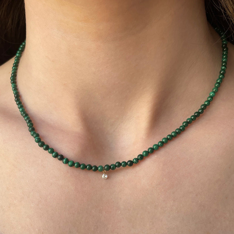 Collier Semi Precious Malachite Or Jaune