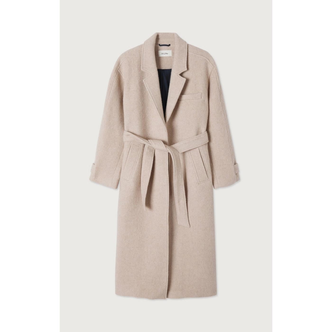Abrigo largo de cuello camisero - Masilla - Mujer