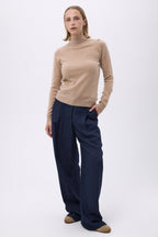 Pull Col Montant Boutons Dorés F Nara - Beige Creme - Femme