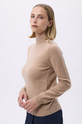 Pull Col Montant Boutons Dorés F Nara - Beige Creme - Femme