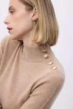 Pull Col Montant Boutons Dorés F Nara - Beige Creme - Femme