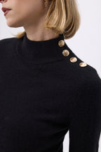 Pull Col Montant Boutons Dorés F Nara - Noir - Femme
