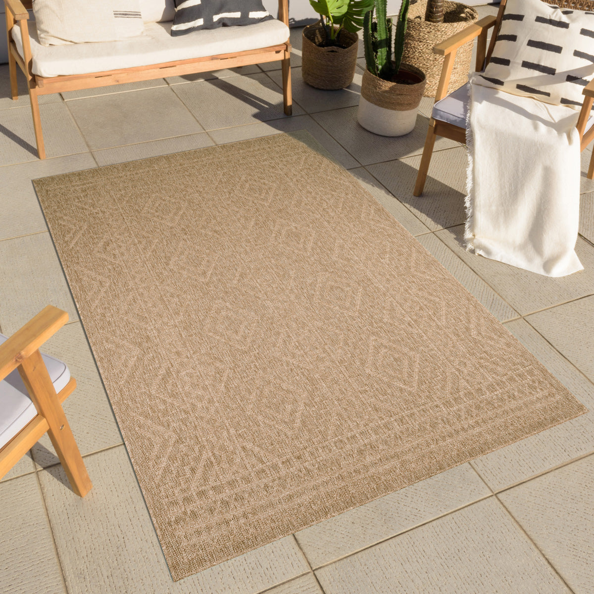 NATURE - Alfombra beige aspecto yute natural con motivos de rombos - NAT8729BEI NATURE