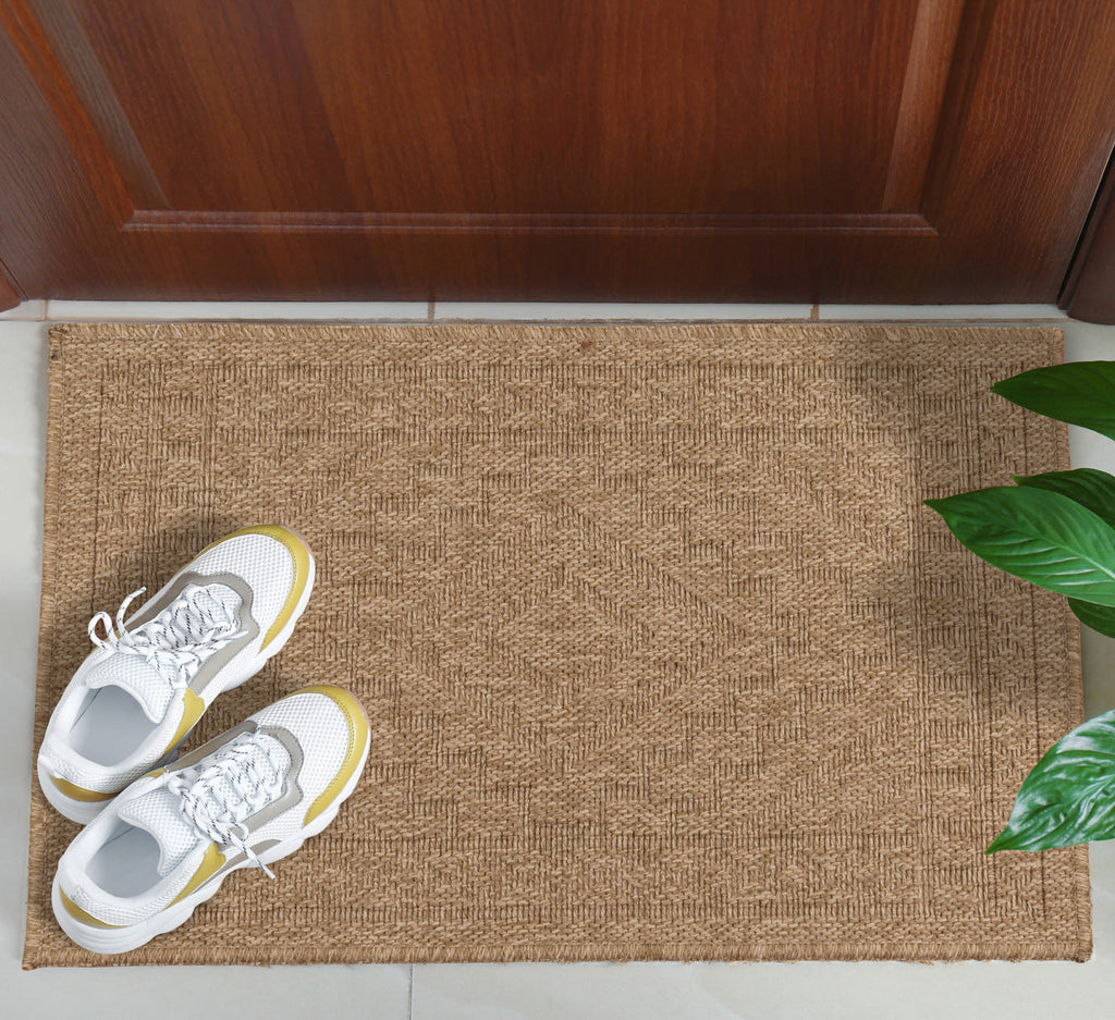 NATURE - Alfombra beige aspecto yute natural con motivos de rombos - NAT8729BEI NATURE