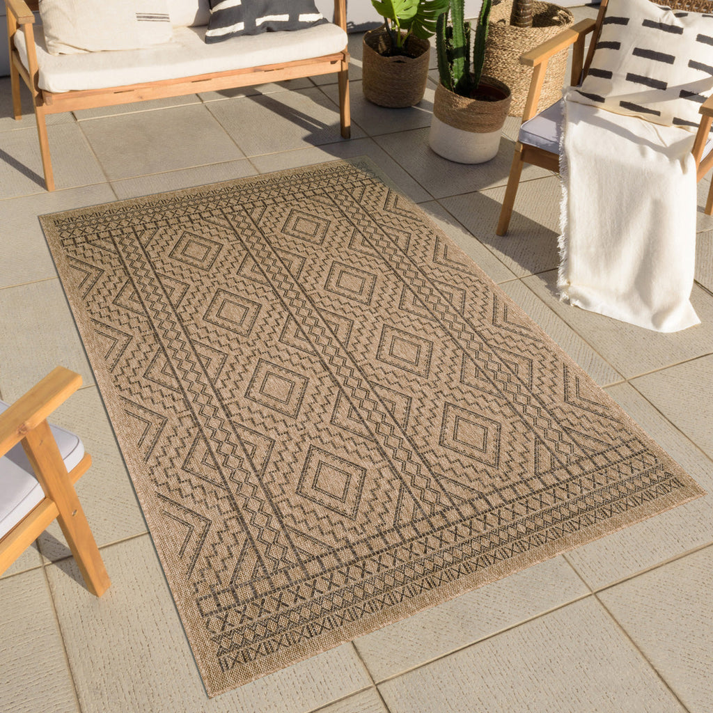 NATURE - Brown natural jute look rug with diamond patterns - NAT8729MAR NATURE