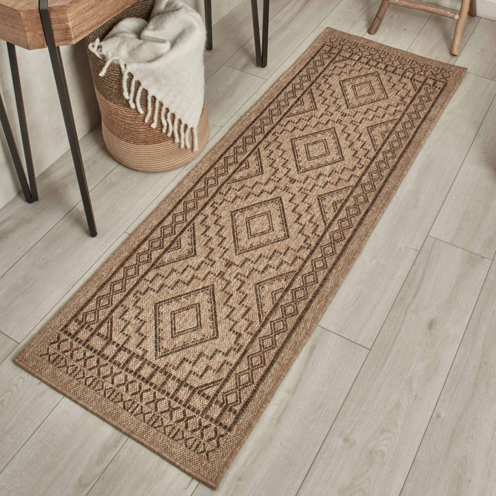 NATURE - Brown natural jute look rug with diamond patterns - NAT8729MAR NATURE