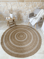 Jute Nature look rug with round white patterns: NAT8863BLA NATURE