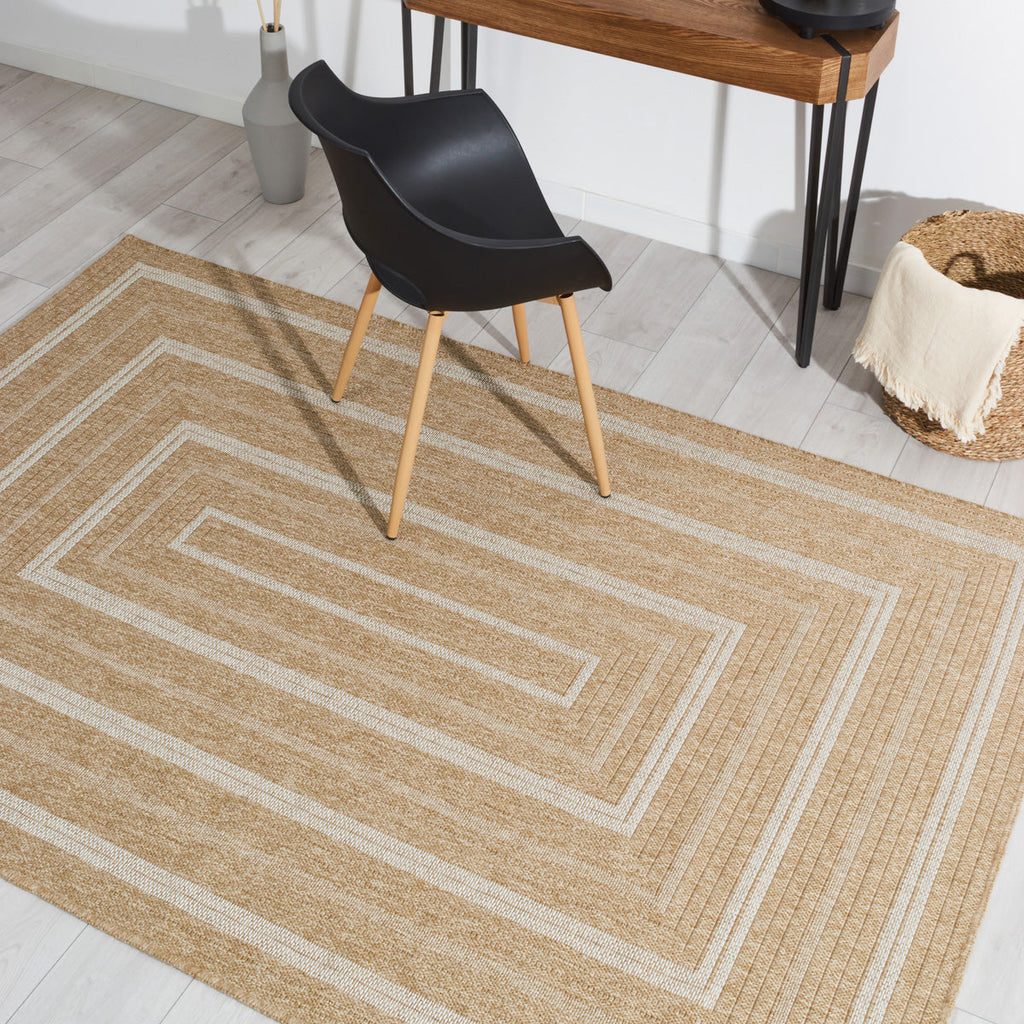 NATURE - Alfombra efecto yute natural con motivos rectangulares blancos - NAT8863BLA NATURE