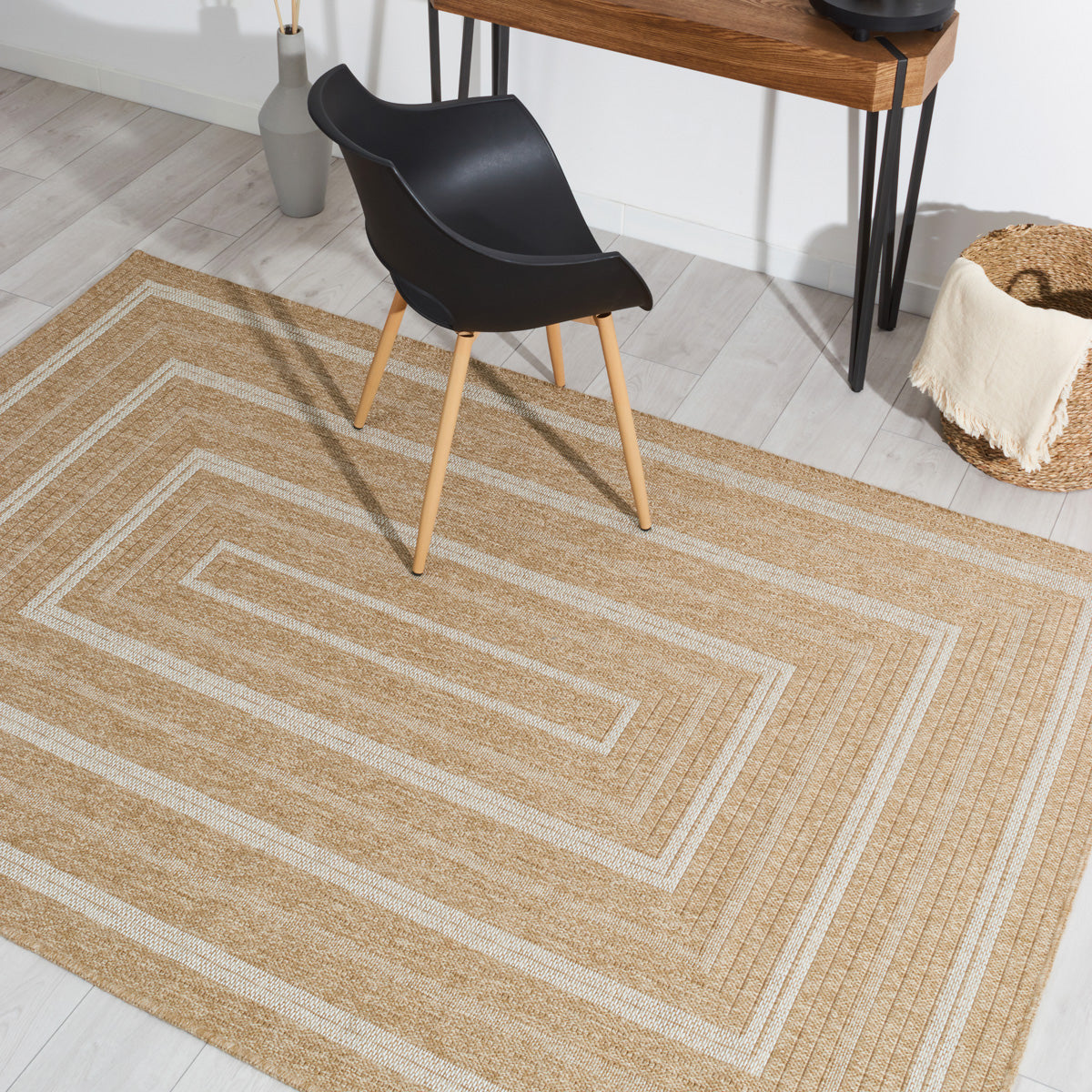 NATURE - Alfombra efecto yute natural con motivos rectangulares blancos - NAT8863BLA NATURE