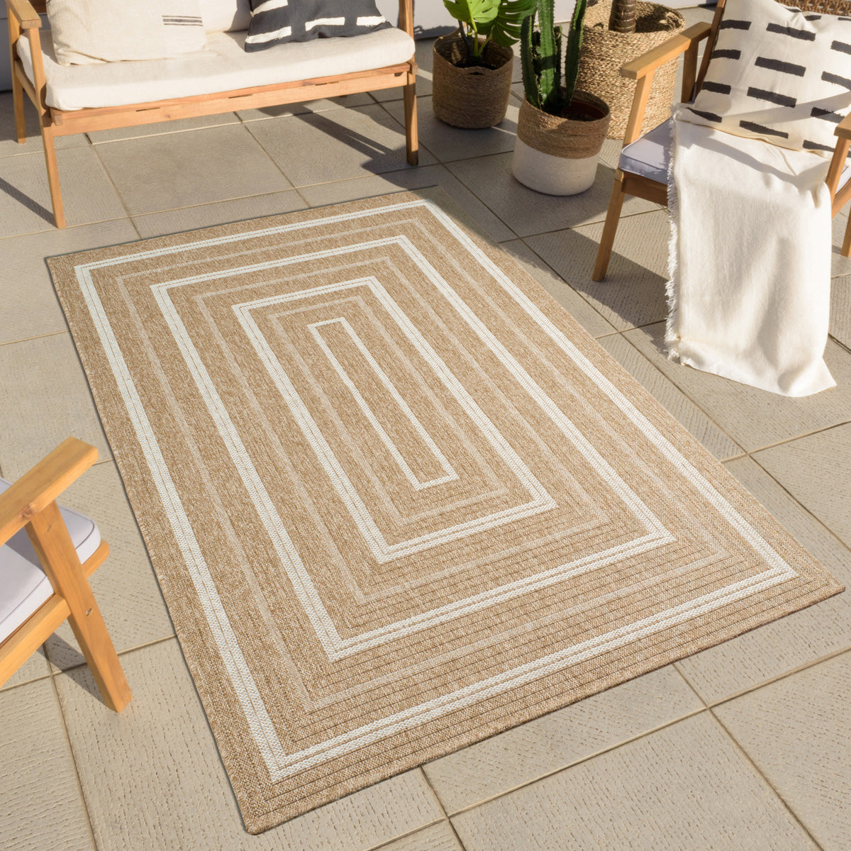 NATURE - Alfombra efecto yute natural con motivos rectangulares blancos - NAT8863BLA NATURE
