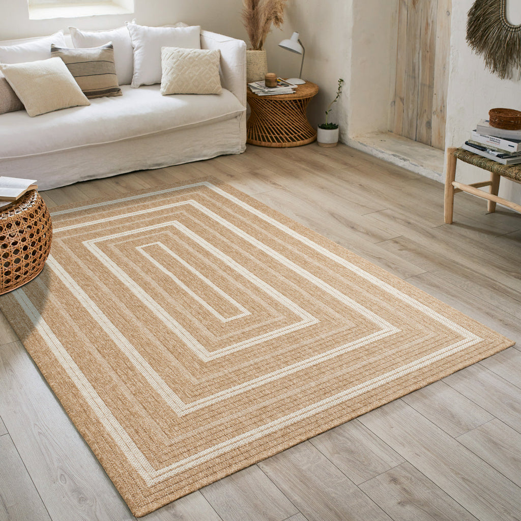 NATURE - Alfombra efecto yute natural con motivos rectangulares blancos - NAT8863BLA NATURE