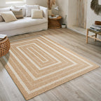 NATURE - Alfombra efecto yute natural con motivos rectangulares blancos - NAT8863BLA NATURE
