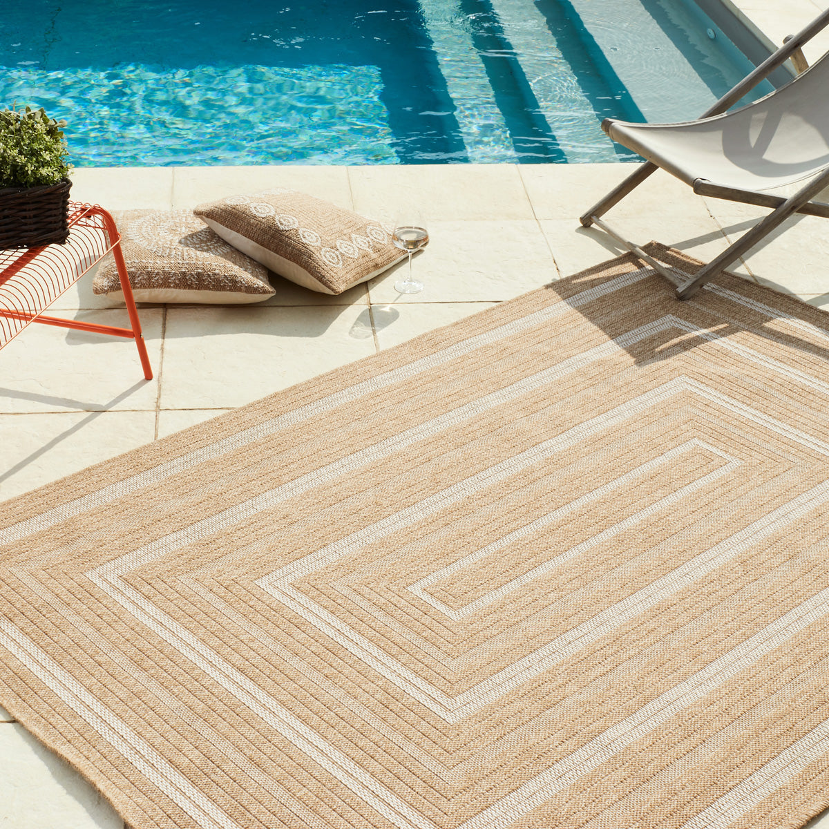 NATURE - Alfombra efecto yute natural con motivos rectangulares blancos - NAT8863BLA NATURE