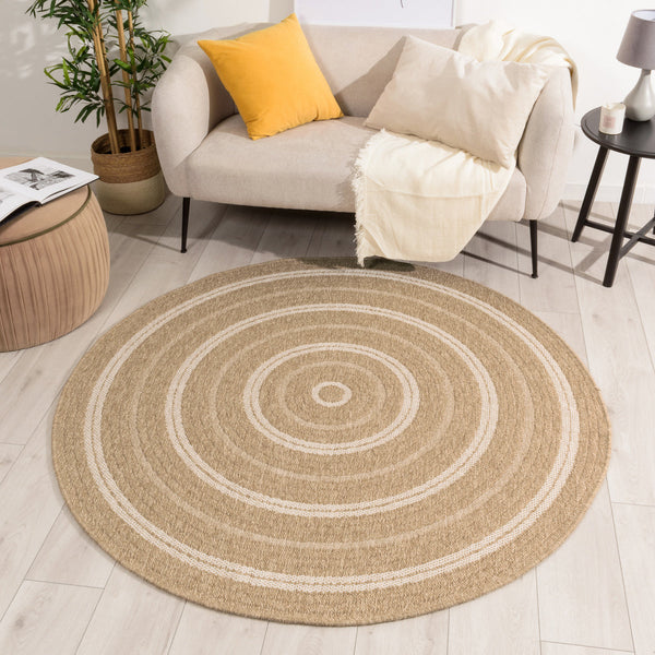 Nature Jute look rug with round white patterns: NAT8863BLA - Nazar rugs